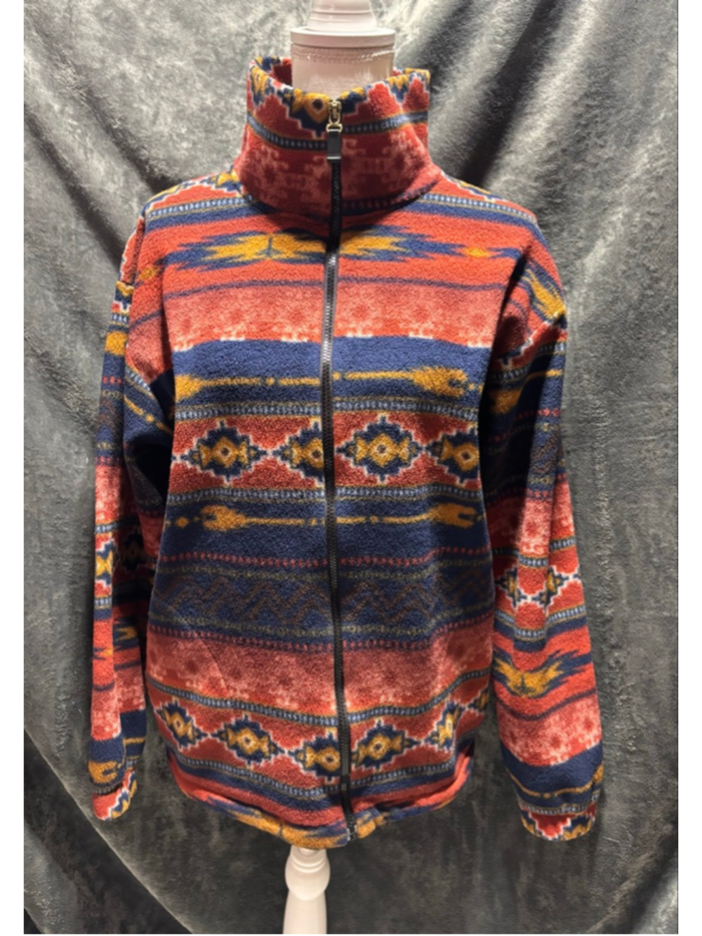 Vintage 90s Lake Matley Southwestern Aztec Print Full Zip Fleece Jacket EUC